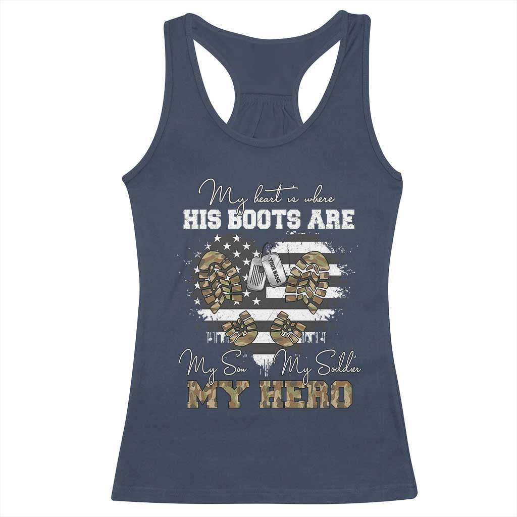 Personalized Army Mom Racerback Tank Top Custom Name Proud Military Family US Flag