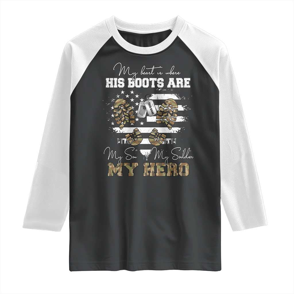 Personalized Army Mom Raglan Shirt Custom Name Proud Military Family US Flag