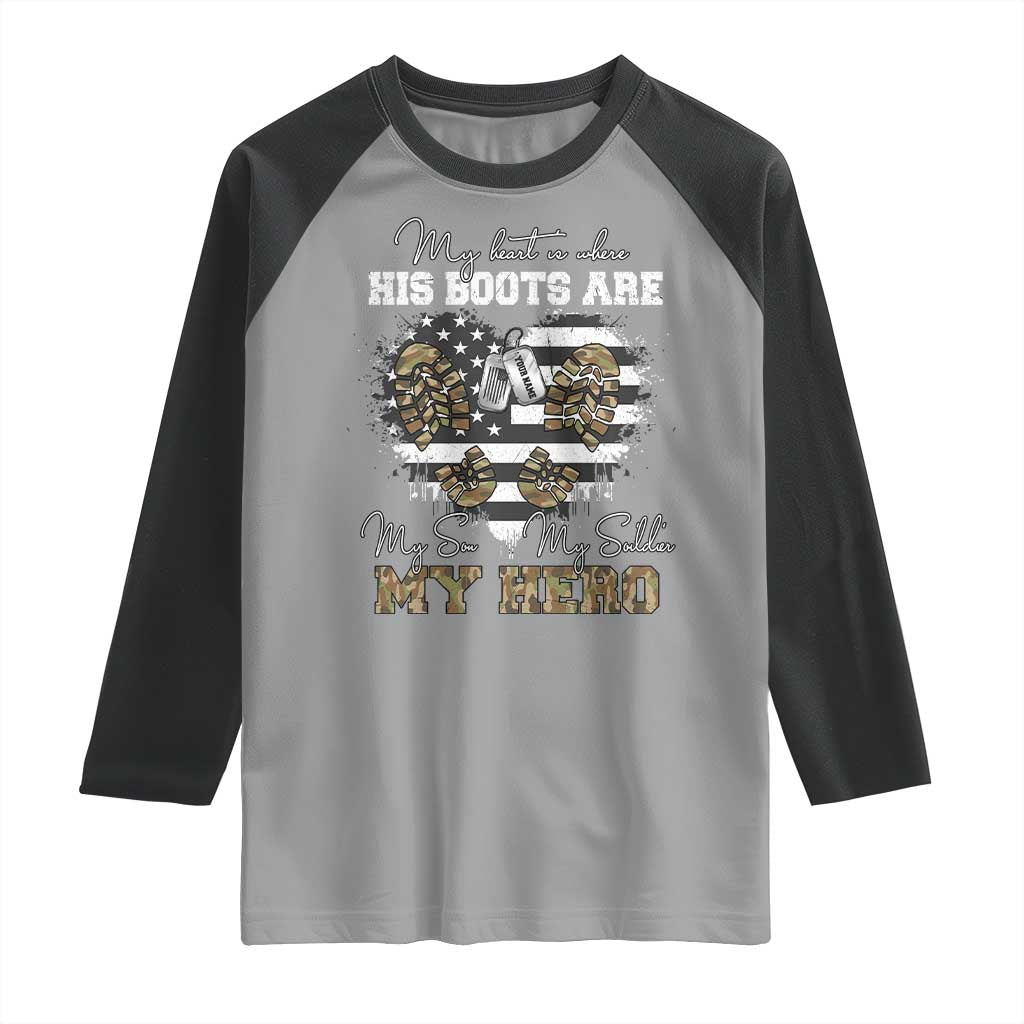 Personalized Army Mom Raglan Shirt Custom Name Proud Military Family US Flag