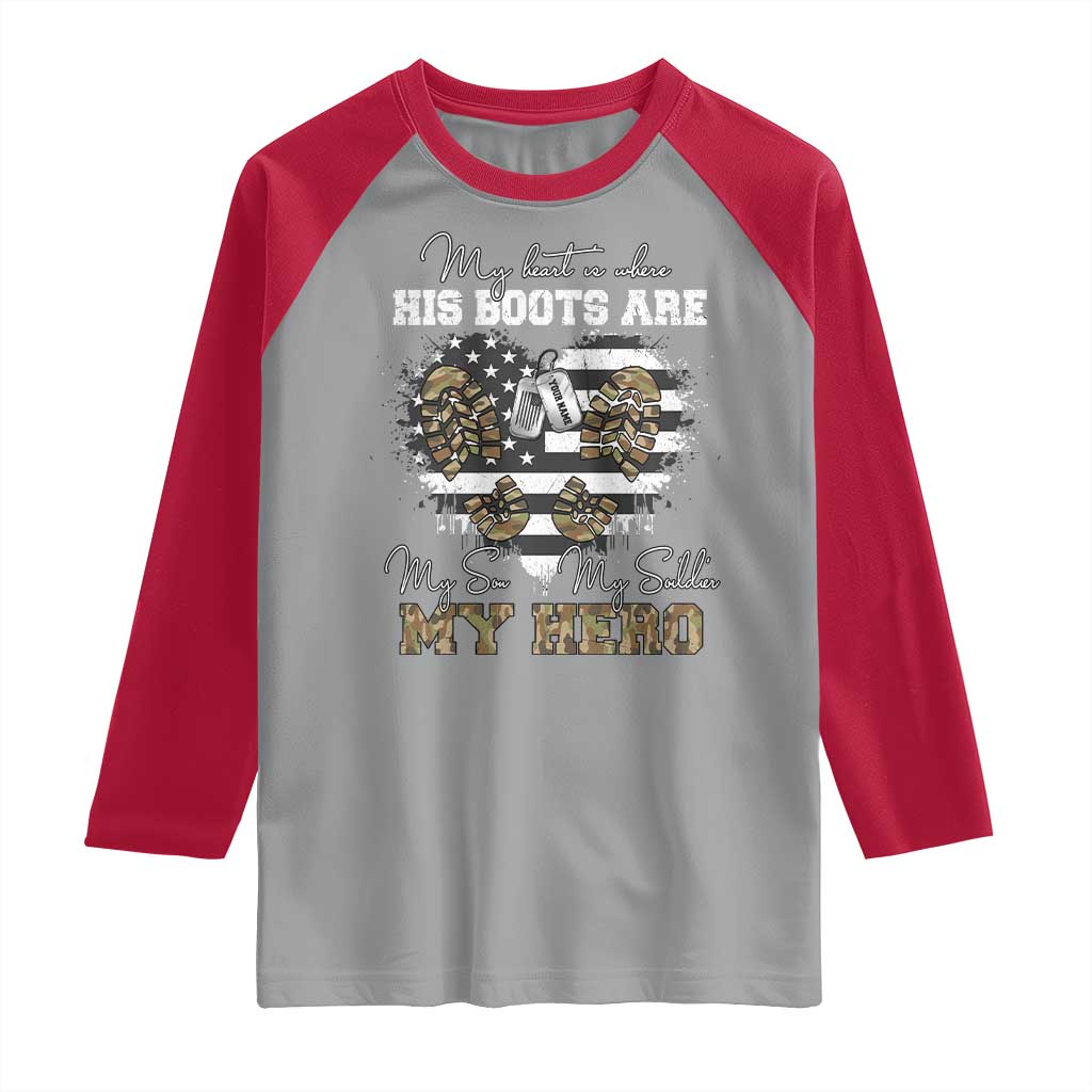 Personalized Army Mom Raglan Shirt Custom Name Proud Military Family US Flag