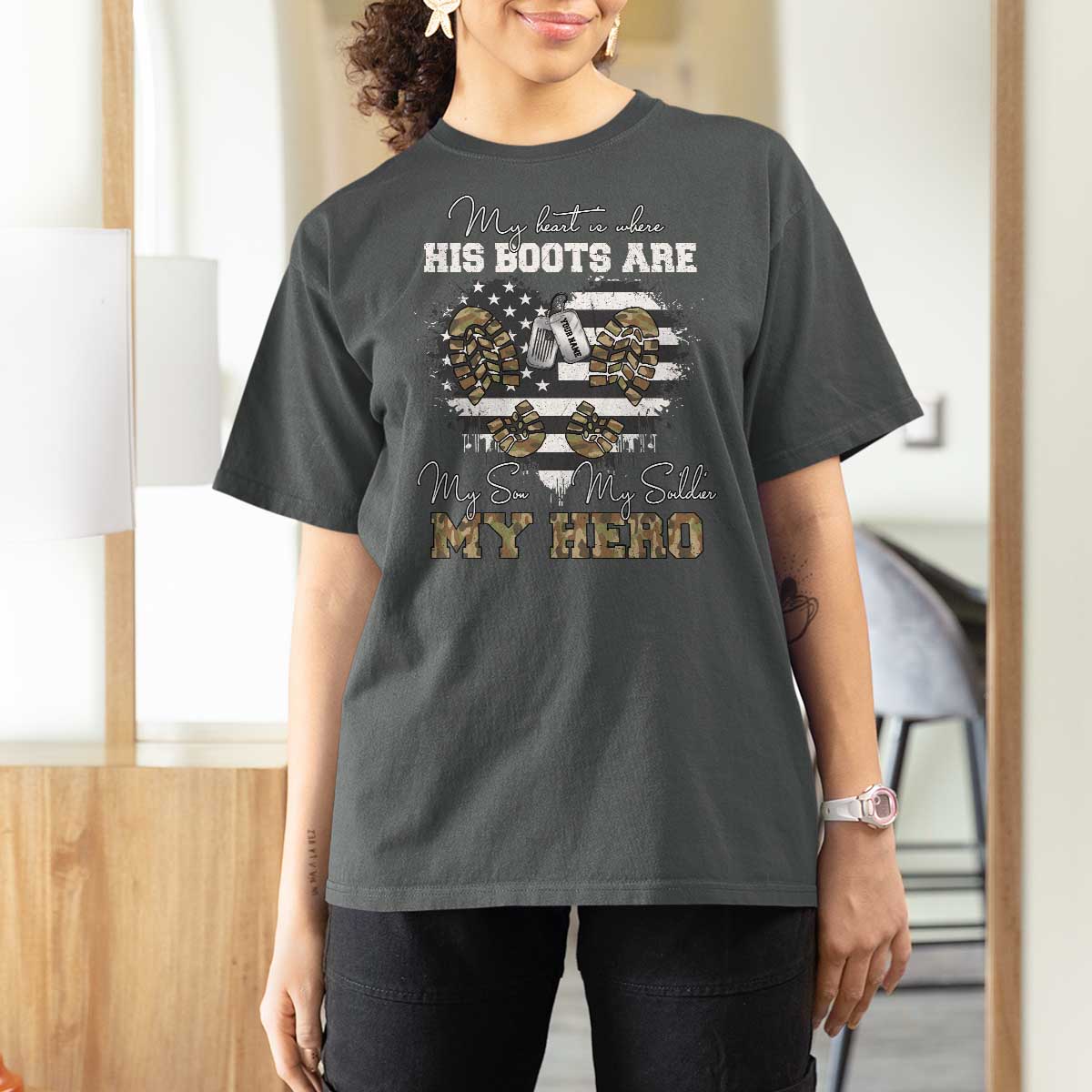 Personalized Army Mom T Shirt For Women Custom Name Proud Military Family US Flag