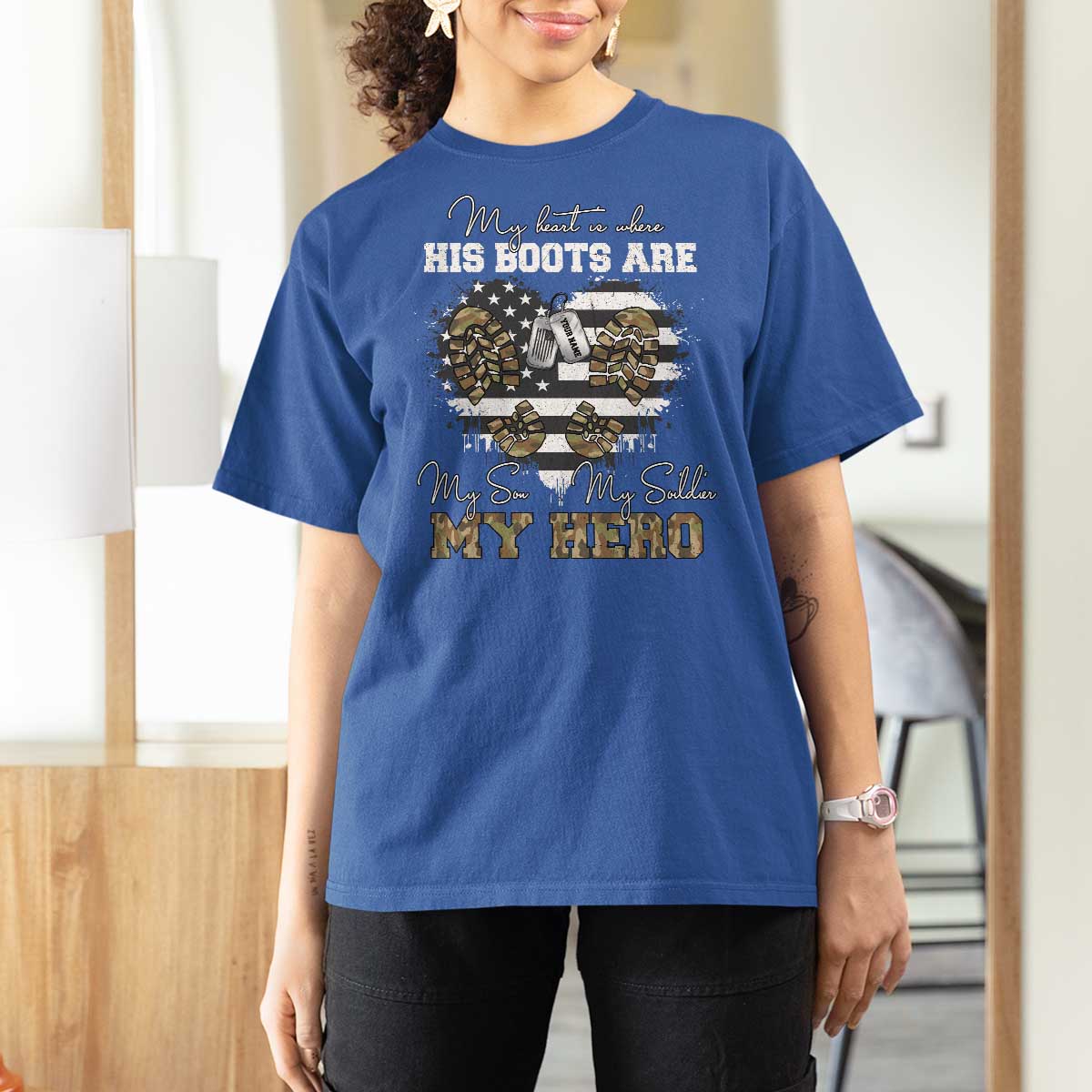 Personalized Army Mom T Shirt For Women Custom Name Proud Military Family US Flag