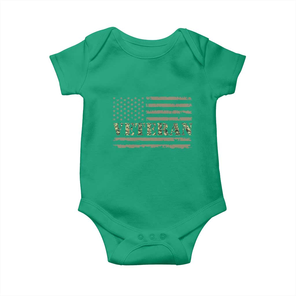 Veteran Baby Onesie Retro Patriotic Army Camouflage US Flag
