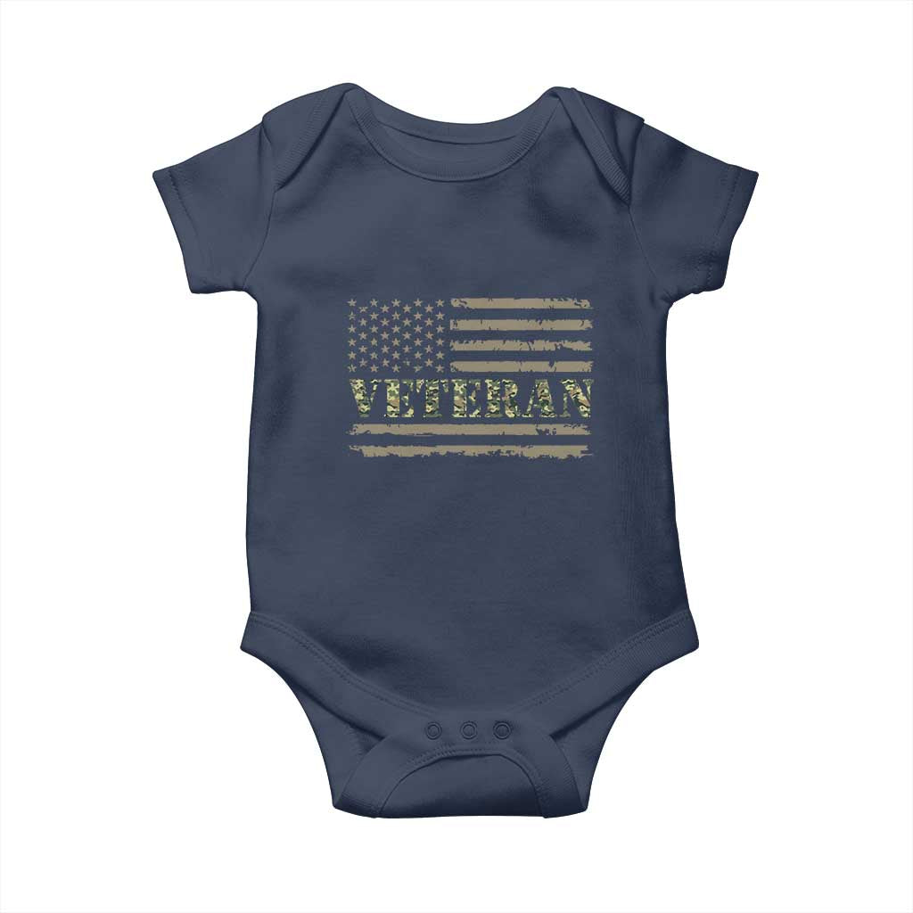 Veteran Baby Onesie Retro Patriotic Army Camouflage US Flag