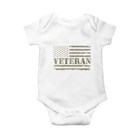 Veteran Baby Onesie Retro Patriotic Army Camouflage US Flag
