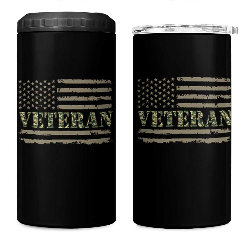 Veteran 4 in 1 Can Cooler Tumbler Retro Patriotic Army Camouflage US Flag