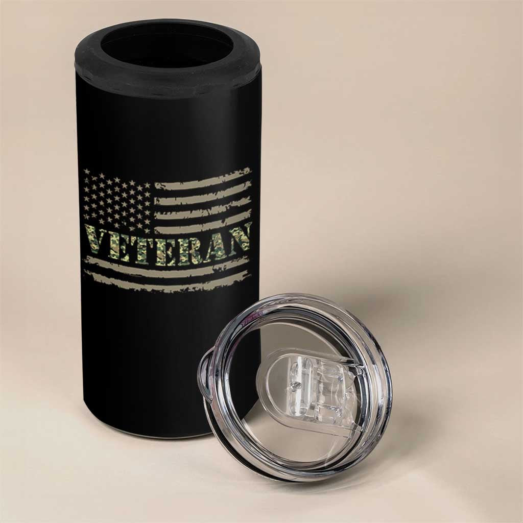Veteran 4 in 1 Can Cooler Tumbler Retro Patriotic Army Camouflage US Flag