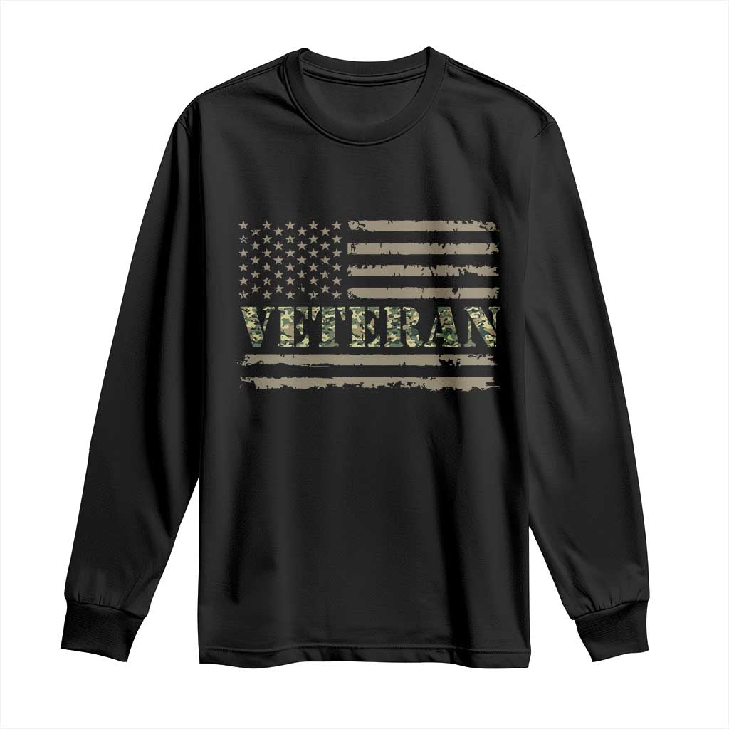 Veteran Long Sleeve Shirt Retro Patriotic Army Camouflage US Flag