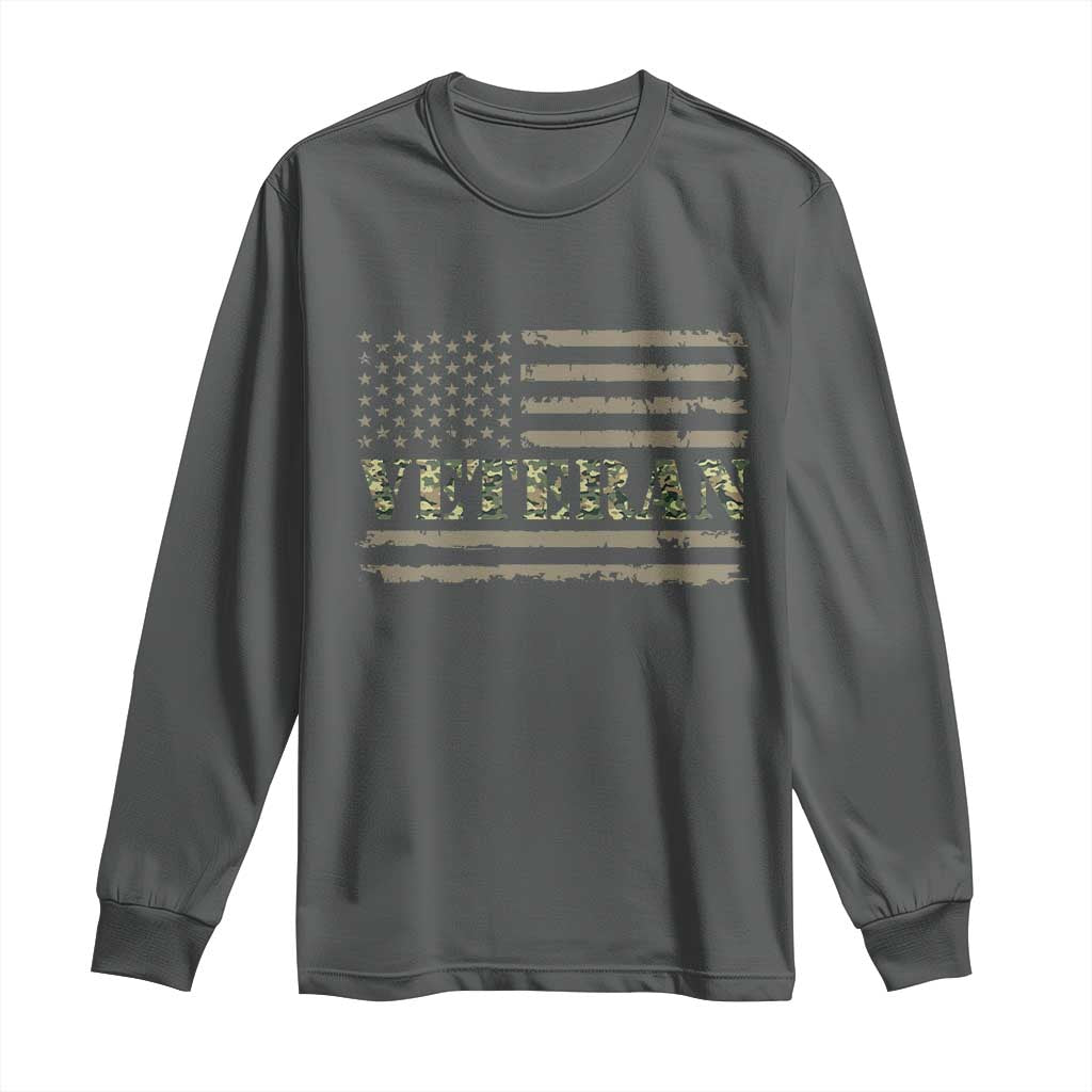 Veteran Long Sleeve Shirt Retro Patriotic Army Camouflage US Flag