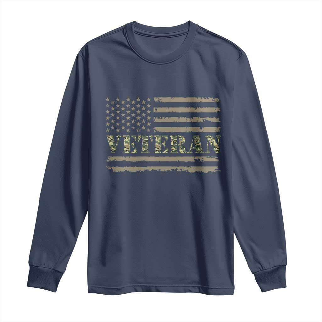 Veteran Long Sleeve Shirt Retro Patriotic Army Camouflage US Flag