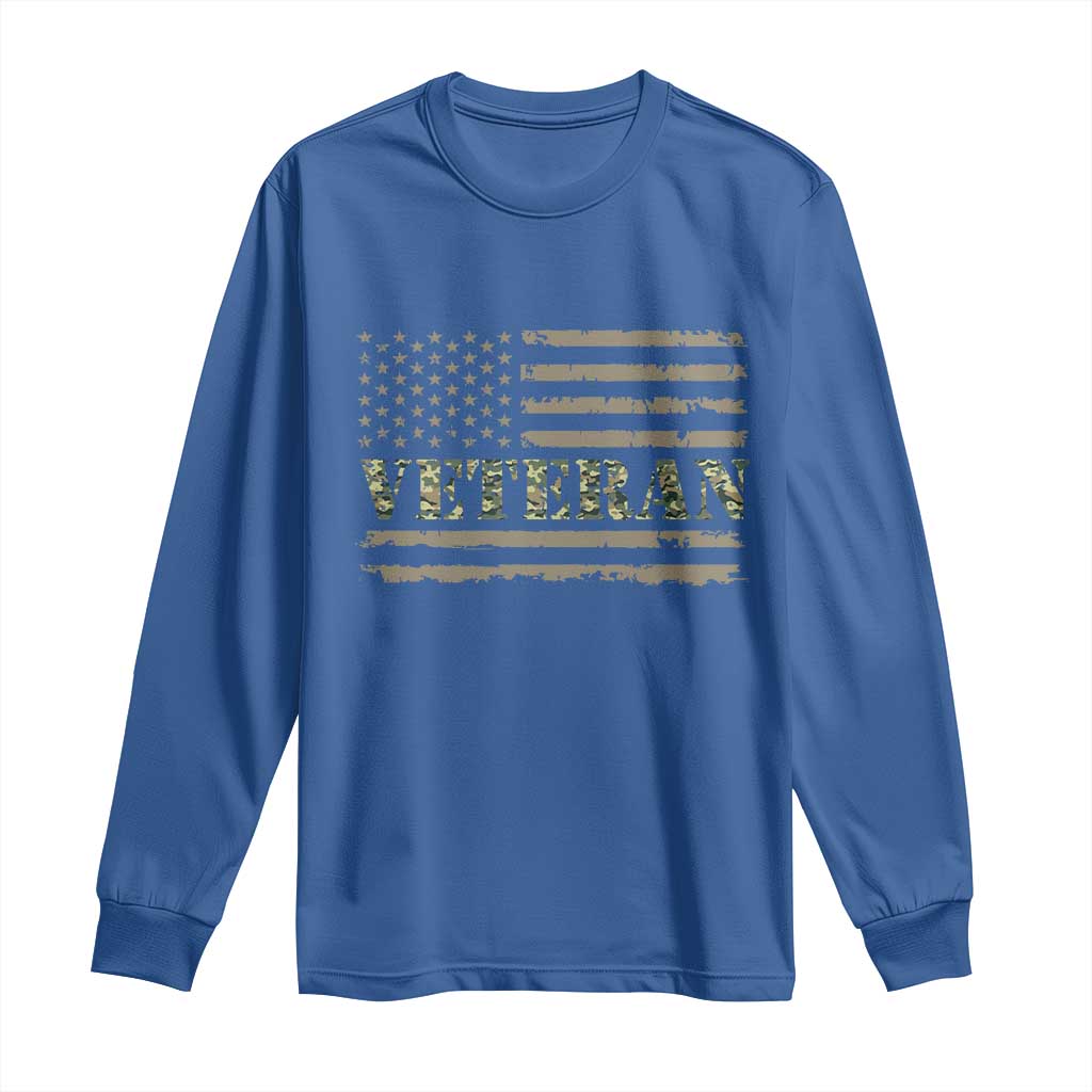 Veteran Long Sleeve Shirt Retro Patriotic Army Camouflage US Flag
