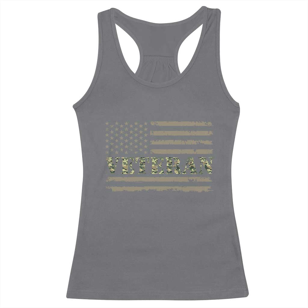 Veteran Racerback Tank Top Retro Patriotic Army Camouflage US Flag