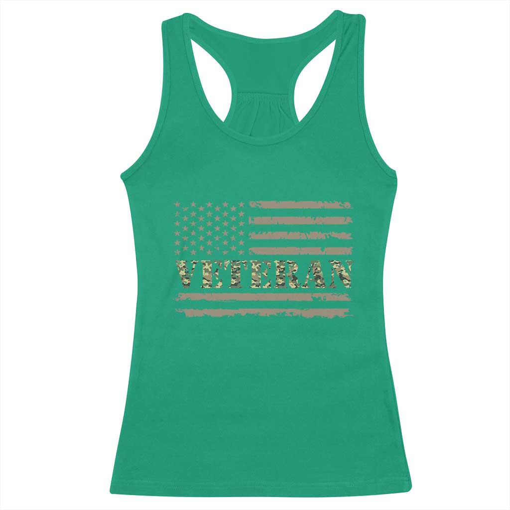 Veteran Racerback Tank Top Retro Patriotic Army Camouflage US Flag