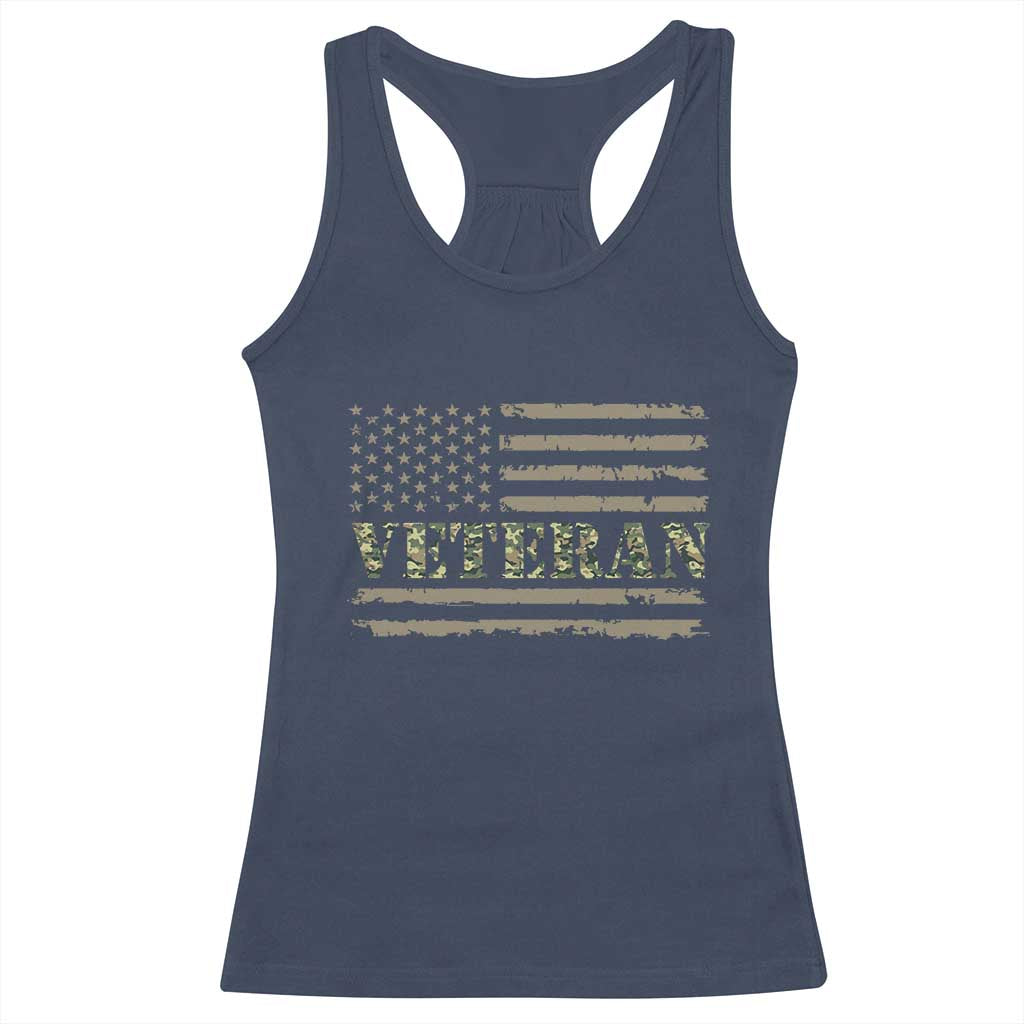 Veteran Racerback Tank Top Retro Patriotic Army Camouflage US Flag
