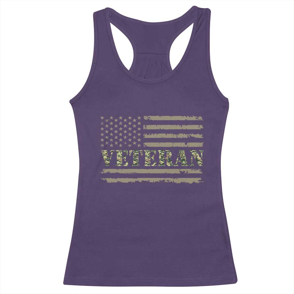 Veteran Racerback Tank Top Retro Patriotic Army Camouflage US Flag