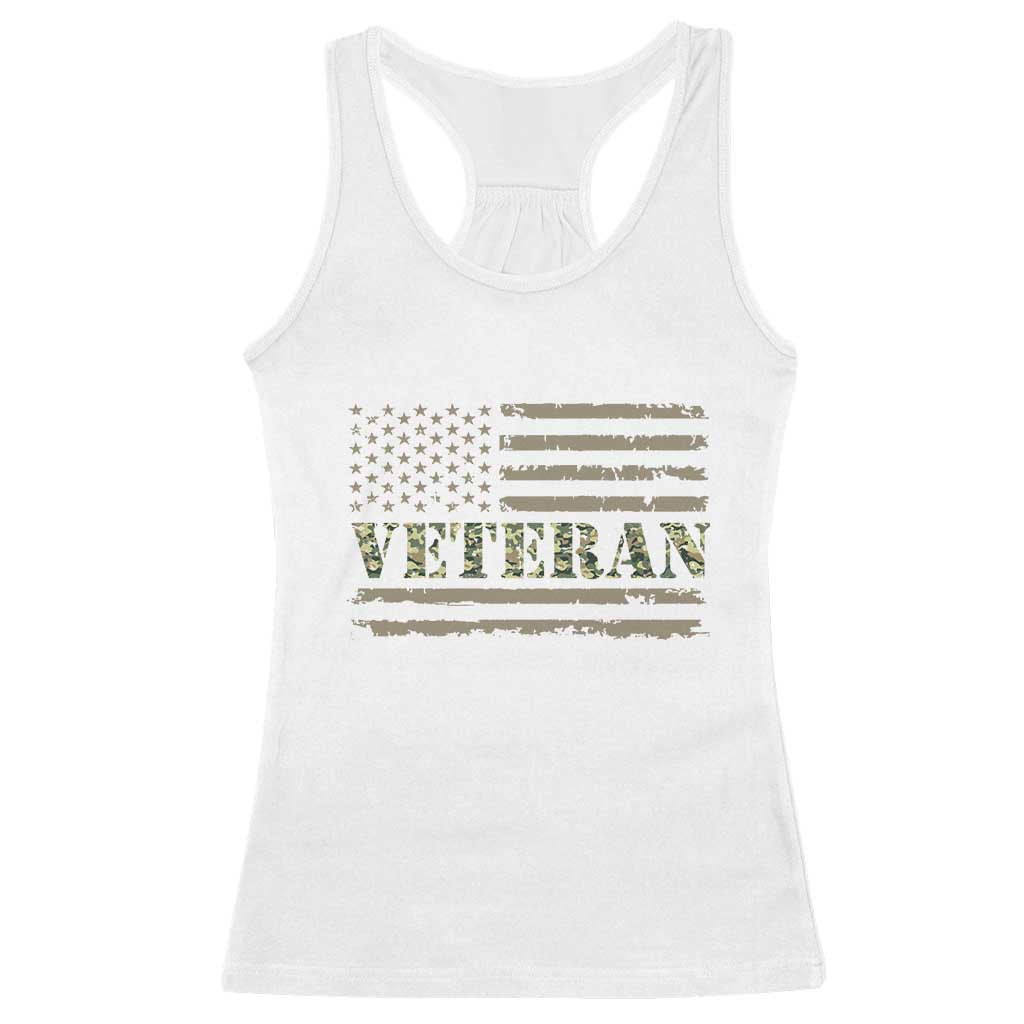 Veteran Racerback Tank Top Retro Patriotic Army Camouflage US Flag