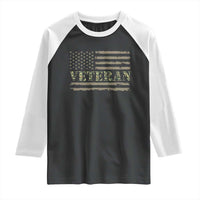 Veteran Raglan Shirt Retro Patriotic Army Camouflage US Flag