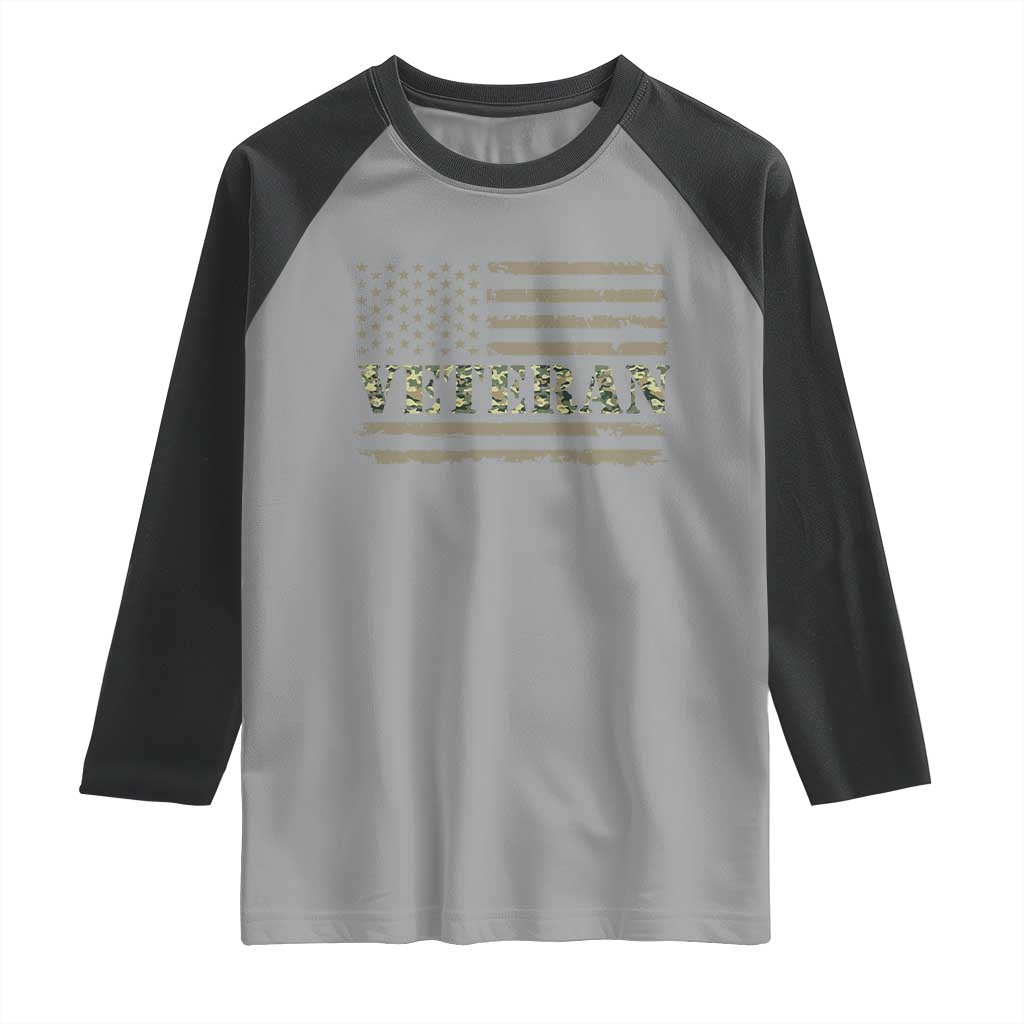 Veteran Raglan Shirt Retro Patriotic Army Camouflage US Flag