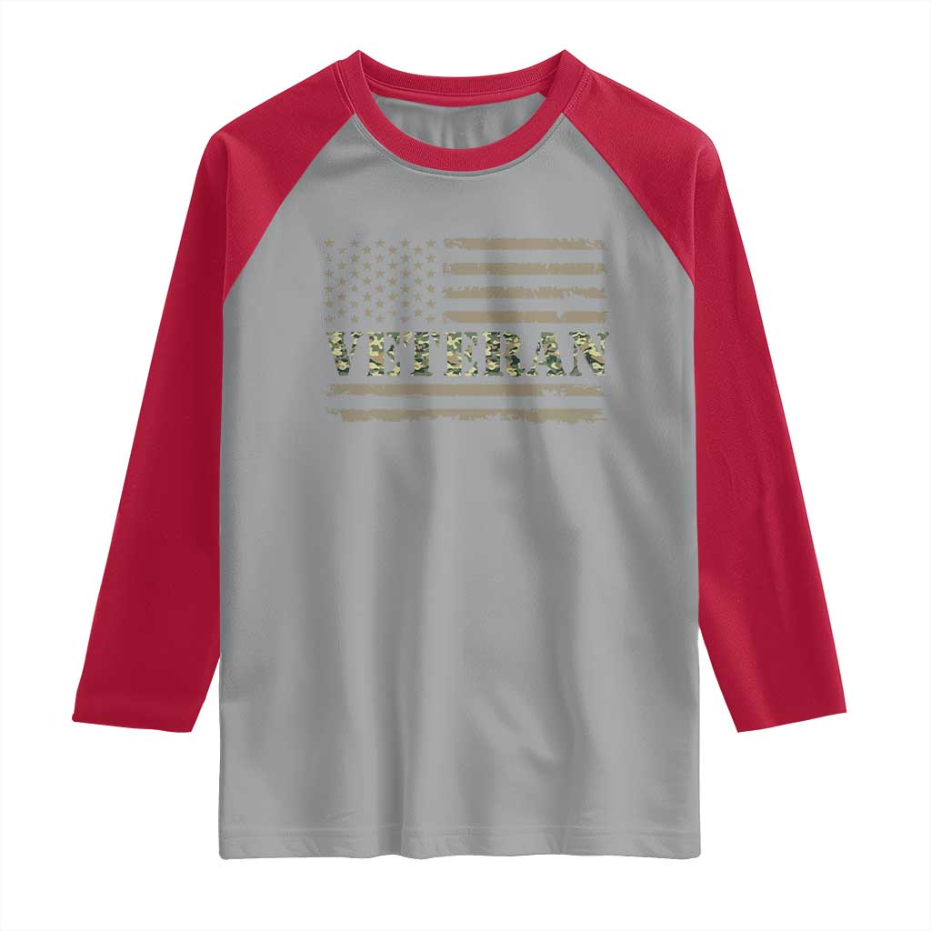 Veteran Raglan Shirt Retro Patriotic Army Camouflage US Flag
