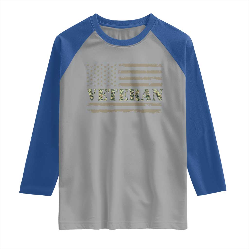 Veteran Raglan Shirt Retro Patriotic Army Camouflage US Flag