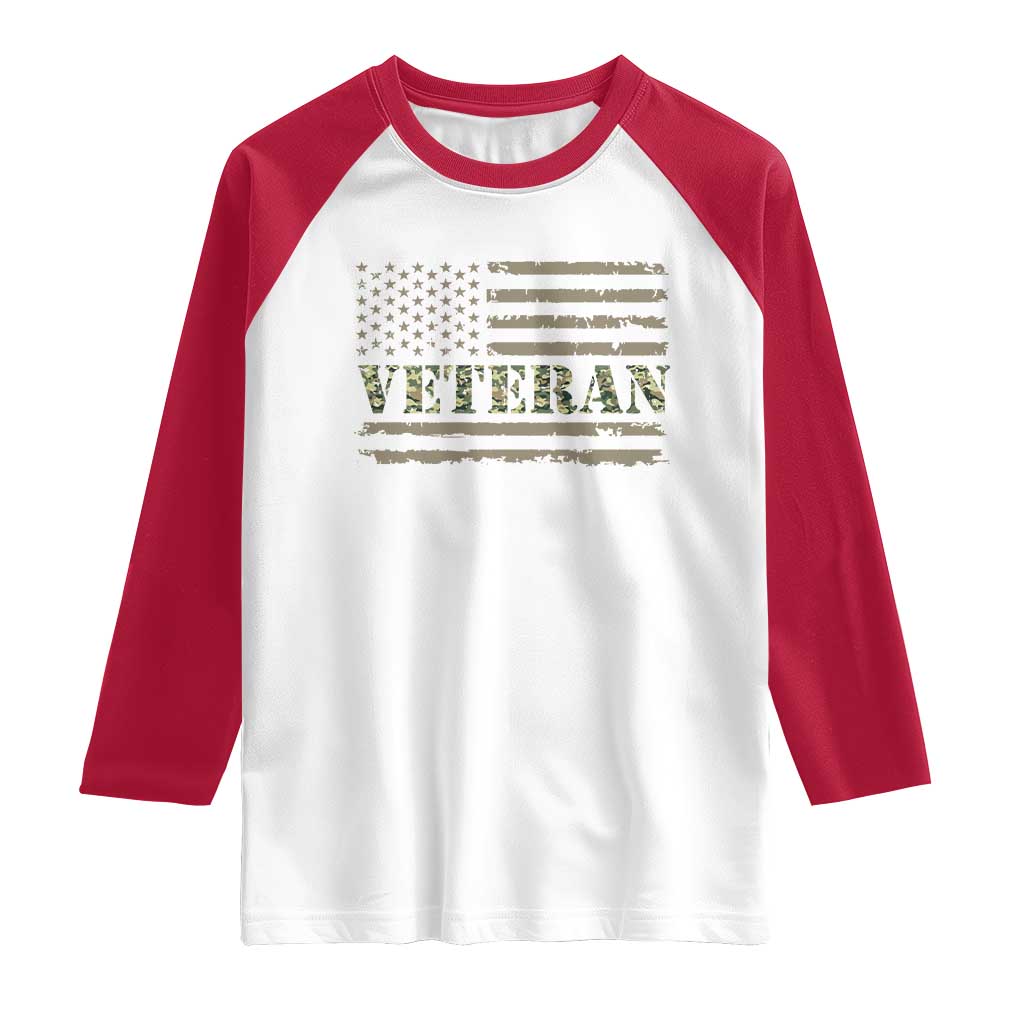 Veteran Raglan Shirt Retro Patriotic Army Camouflage US Flag
