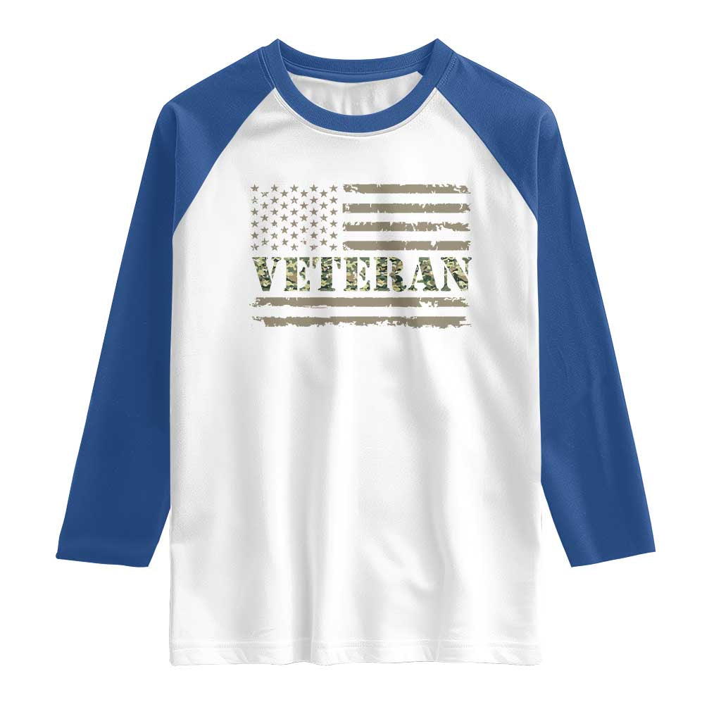 Veteran Raglan Shirt Retro Patriotic Army Camouflage US Flag
