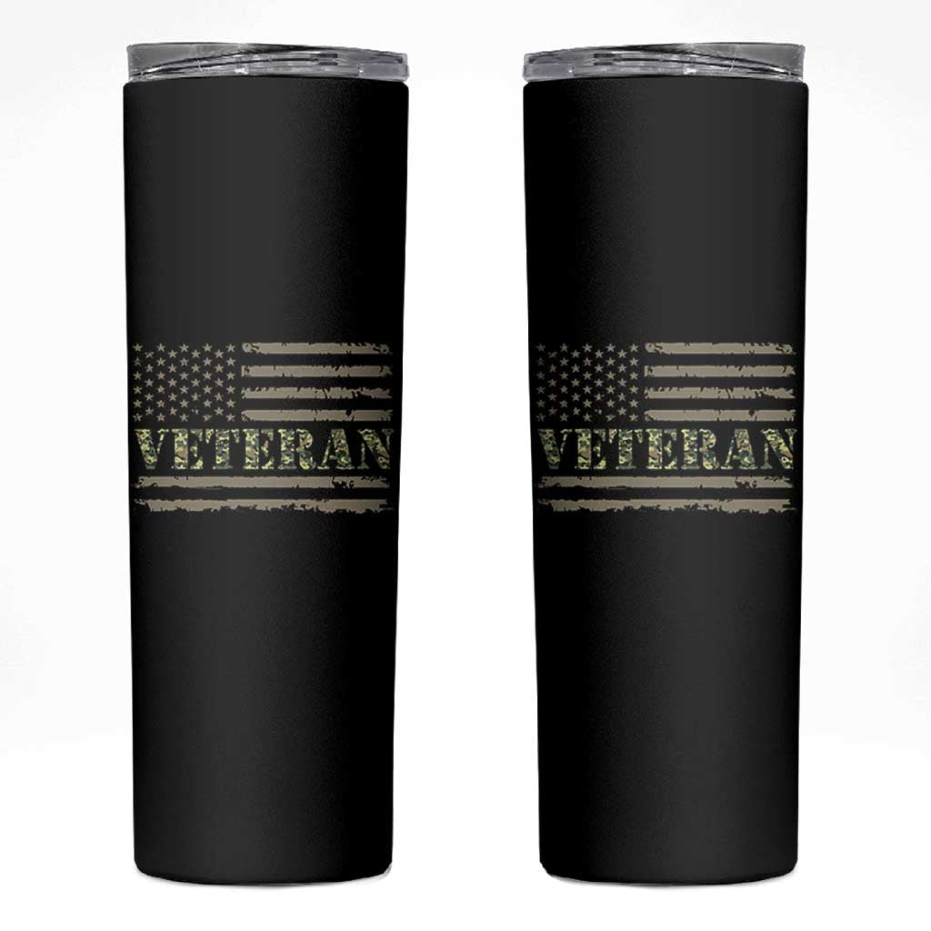 Veteran Skinny Tumbler Retro Patriotic Army Camouflage US Flag