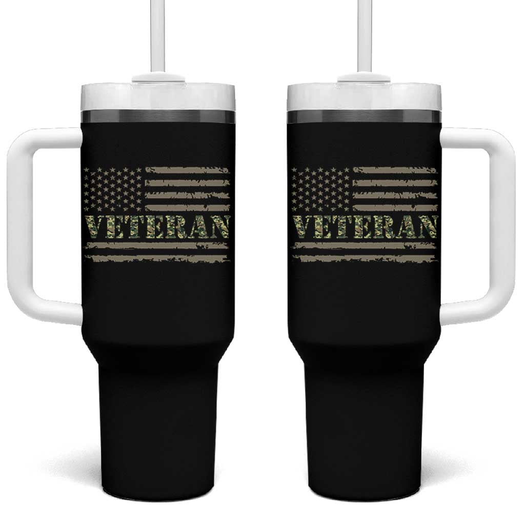 Veteran Tumbler With Handle Retro Patriotic Army Camouflage US Flag