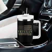 Veteran Tumbler With Handle Retro Patriotic Army Camouflage US Flag