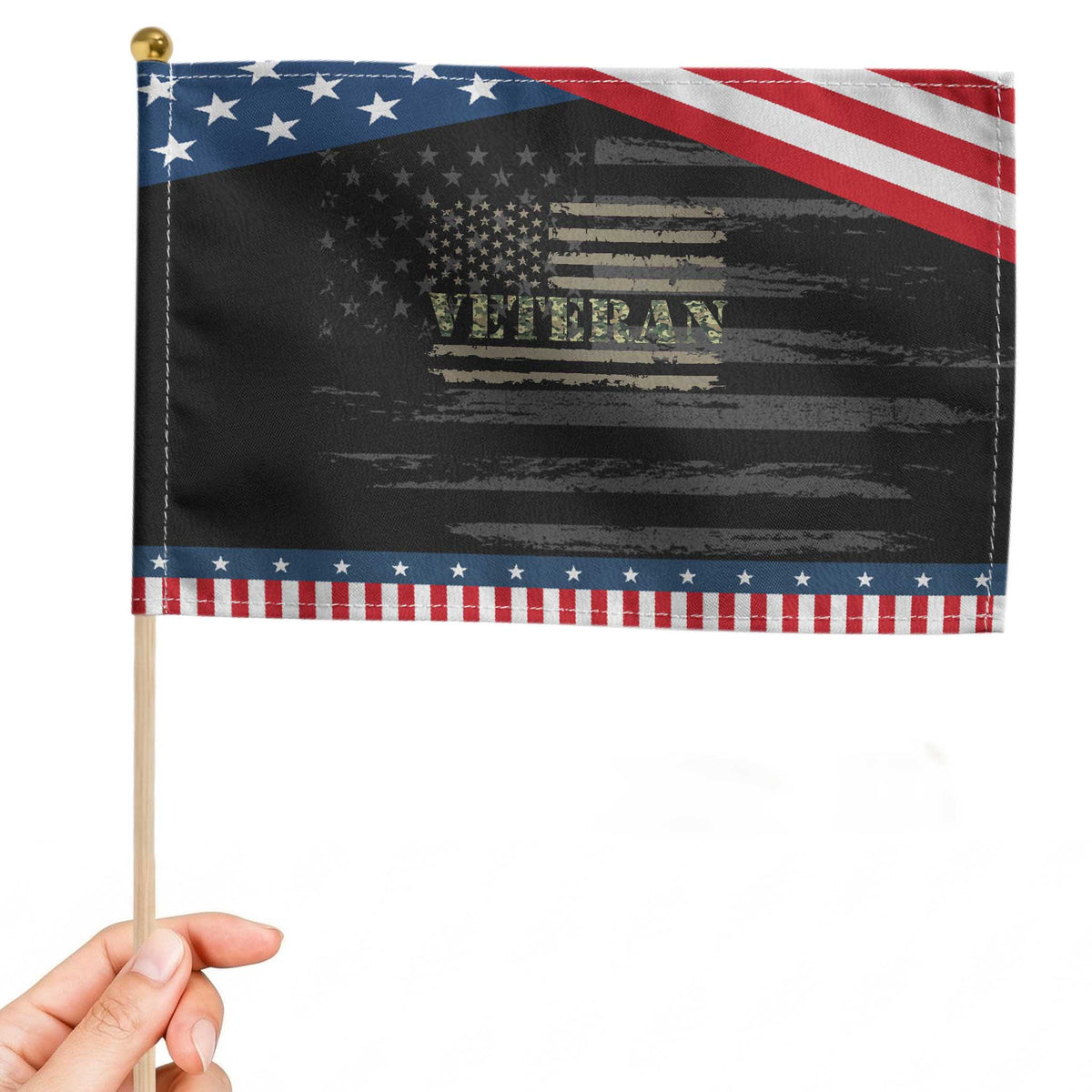 American Veteran Pride Patriotic Handheld Flag Retro Army Camouflage US Flag