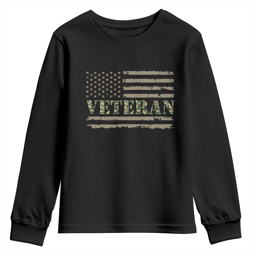 Veteran Youth Sweatshirt Retro Patriotic Army Camouflage US Flag
