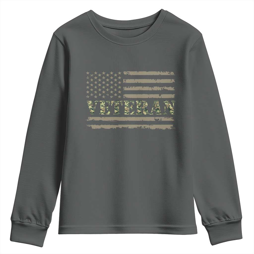 Veteran Youth Sweatshirt Retro Patriotic Army Camouflage US Flag