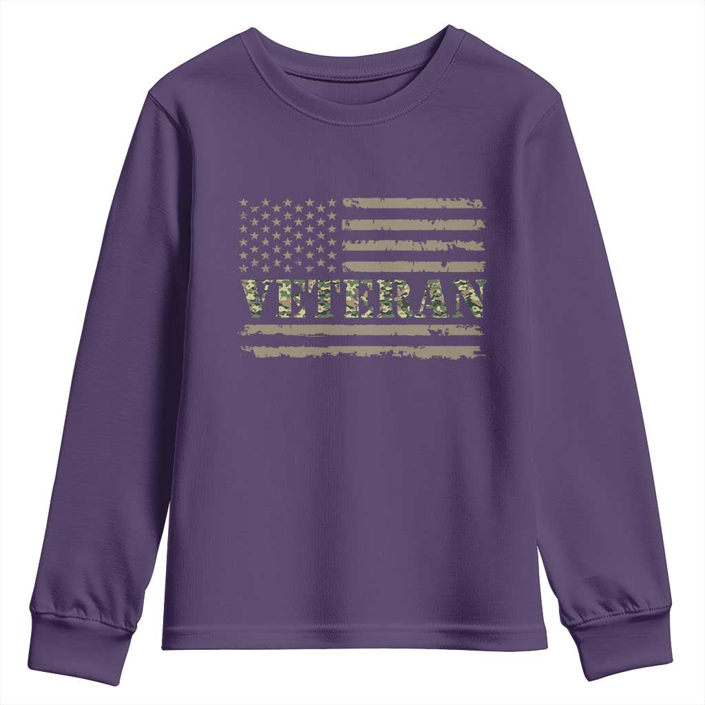 Veteran Youth Sweatshirt Retro Patriotic Army Camouflage US Flag