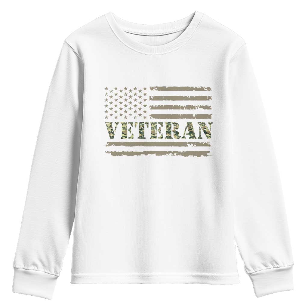 Veteran Youth Sweatshirt Retro Patriotic Army Camouflage US Flag