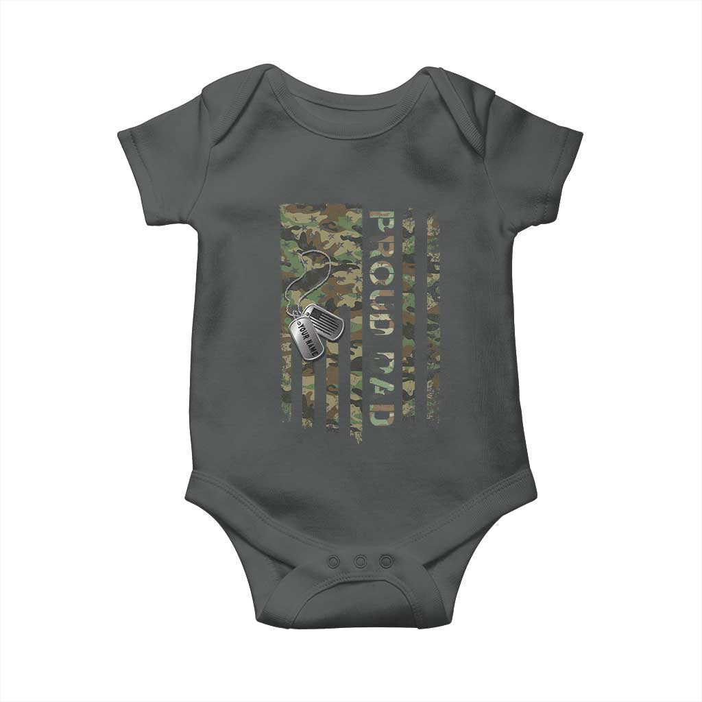 Personalized Proud Army Dad Baby Onesie Custom Name Dog Tag Camo American Flag Gift