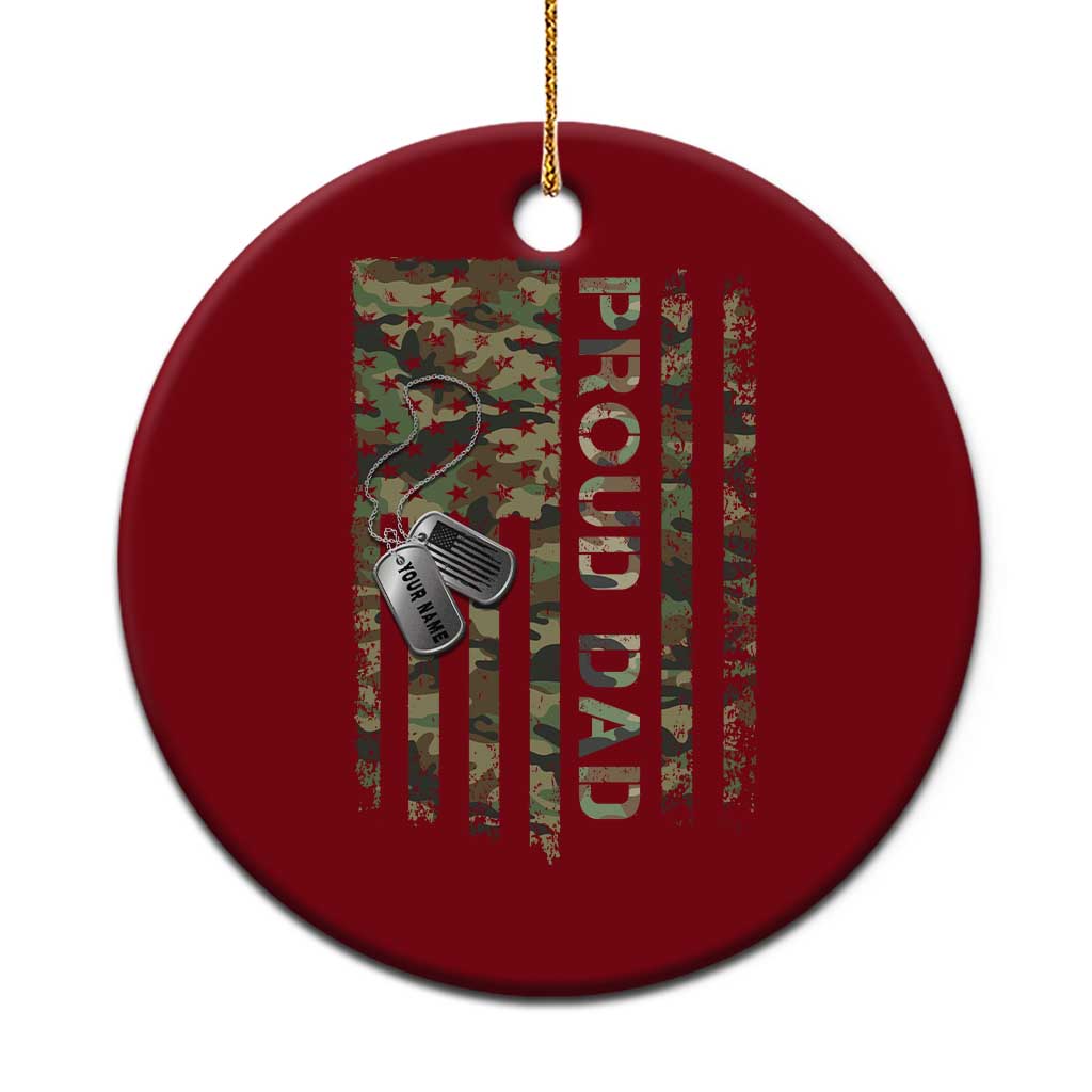 Personalized Proud Army Dad Ceramic Ornament Custom Name Dog Tag Camo American Flag Gift