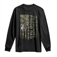 Personalized Proud Army Dad Long Sleeve Shirt Custom Name Dog Tag Camo American Flag Gift