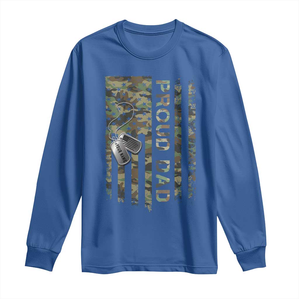 Personalized Proud Army Dad Long Sleeve Shirt Custom Name Dog Tag Camo American Flag Gift
