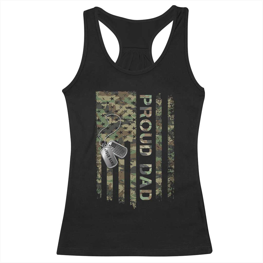 Personalized Proud Army Dad Racerback Tank Top Custom Name Dog Tag Camo American Flag Gift