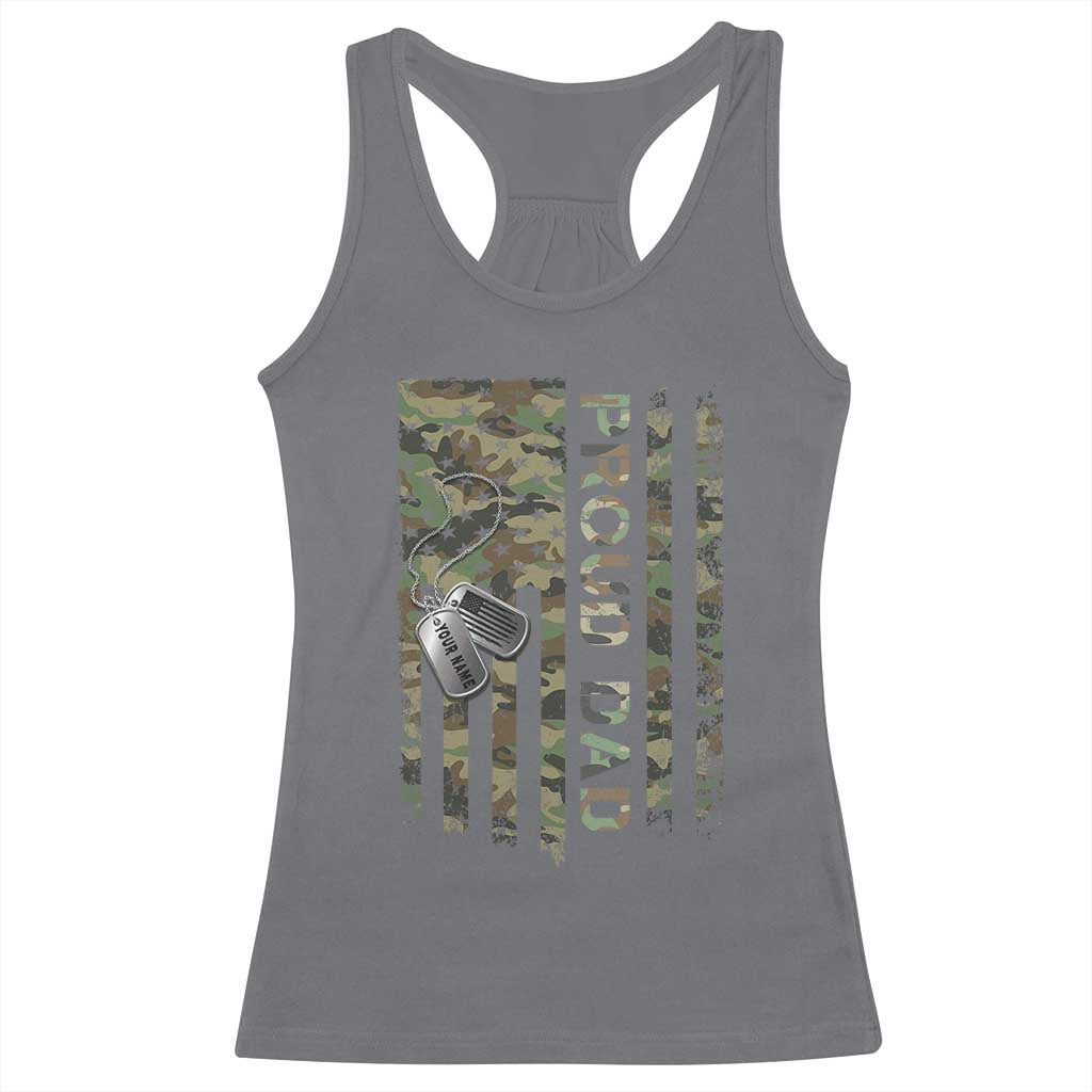 Personalized Proud Army Dad Racerback Tank Top Custom Name Dog Tag Camo American Flag Gift