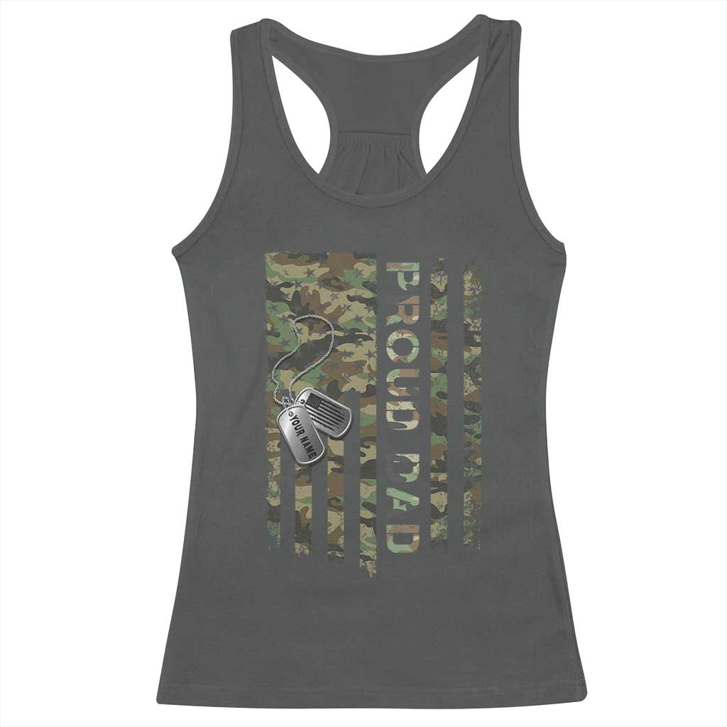 Personalized Proud Army Dad Racerback Tank Top Custom Name Dog Tag Camo American Flag Gift