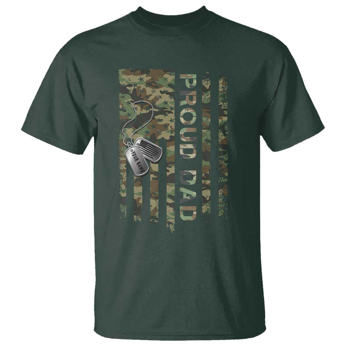 Personalized Proud Army Dad T Shirt Custom Name Dog Tag Camo American Flag Gift