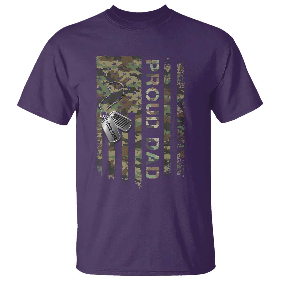 Personalized Proud Army Dad T Shirt Custom Name Dog Tag Camo American Flag Gift