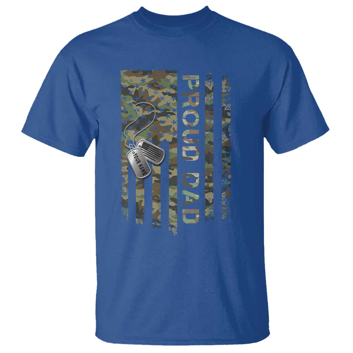 Personalized Proud Army Dad T Shirt Custom Name Dog Tag Camo American Flag Gift
