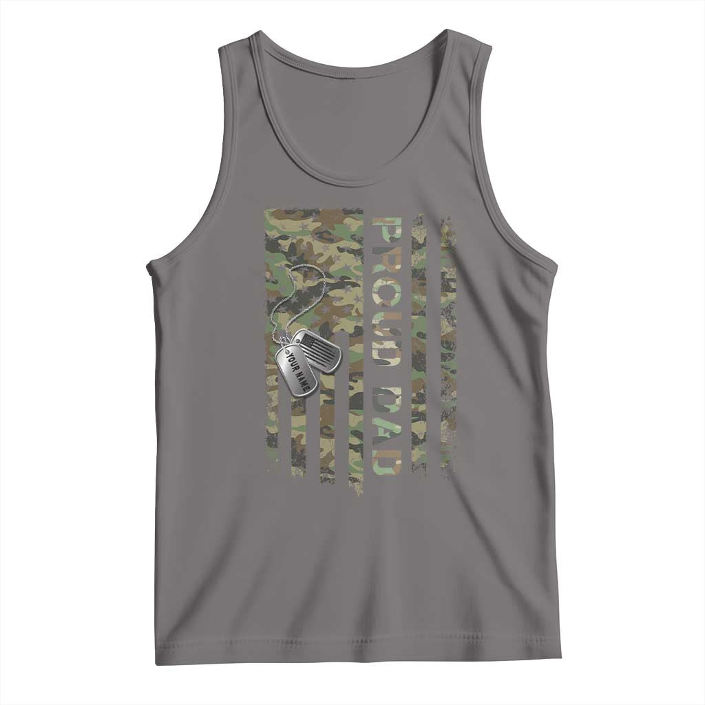 Personalized Proud Army Dad Tank Top Custom Name Dog Tag Camo American Flag Gift