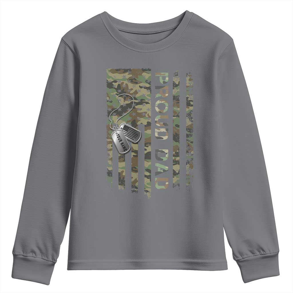 Personalized Proud Army Dad Youth Sweatshirt Custom Name Dog Tag Camo American Flag Gift