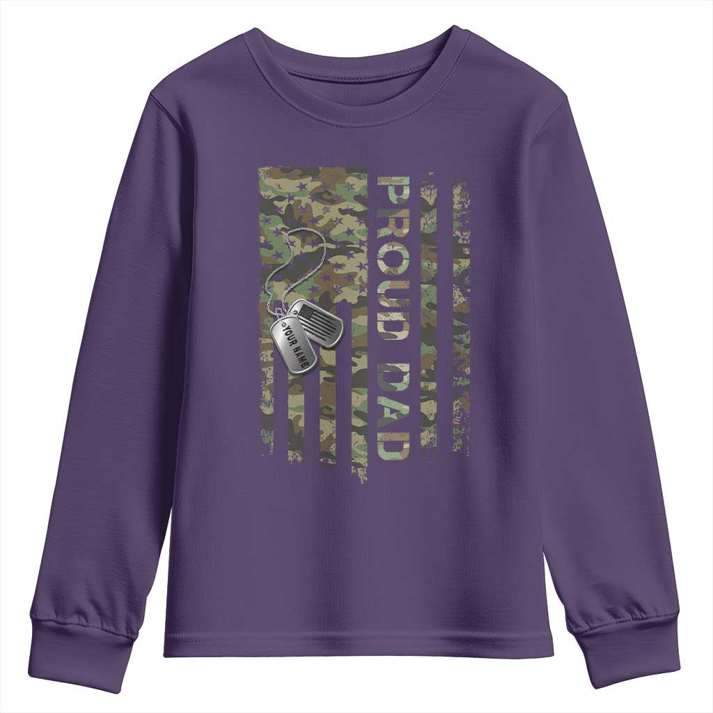 Personalized Proud Army Dad Youth Sweatshirt Custom Name Dog Tag Camo American Flag Gift