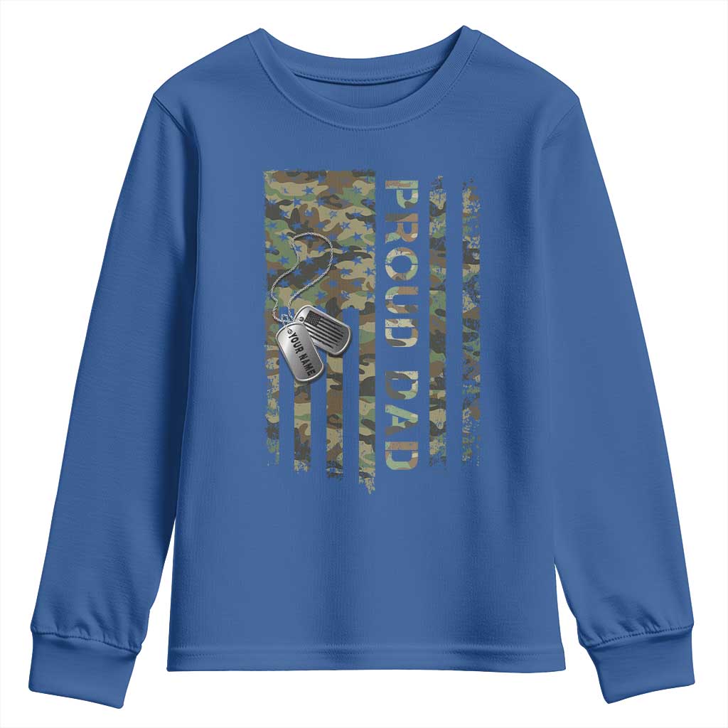 Personalized Proud Army Dad Youth Sweatshirt Custom Name Dog Tag Camo American Flag Gift