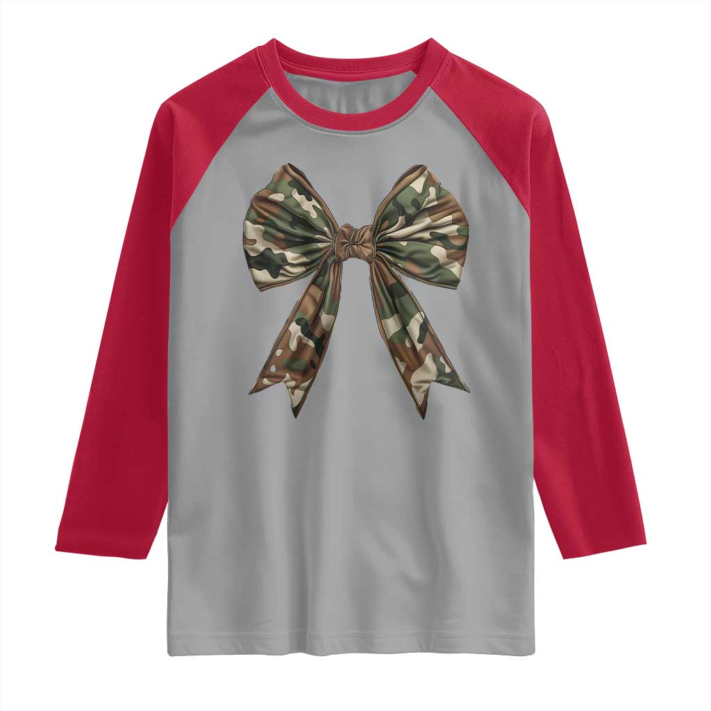 Camo Coquette Bow Raglan Shirt Camouflage Old Hunting Women Girl