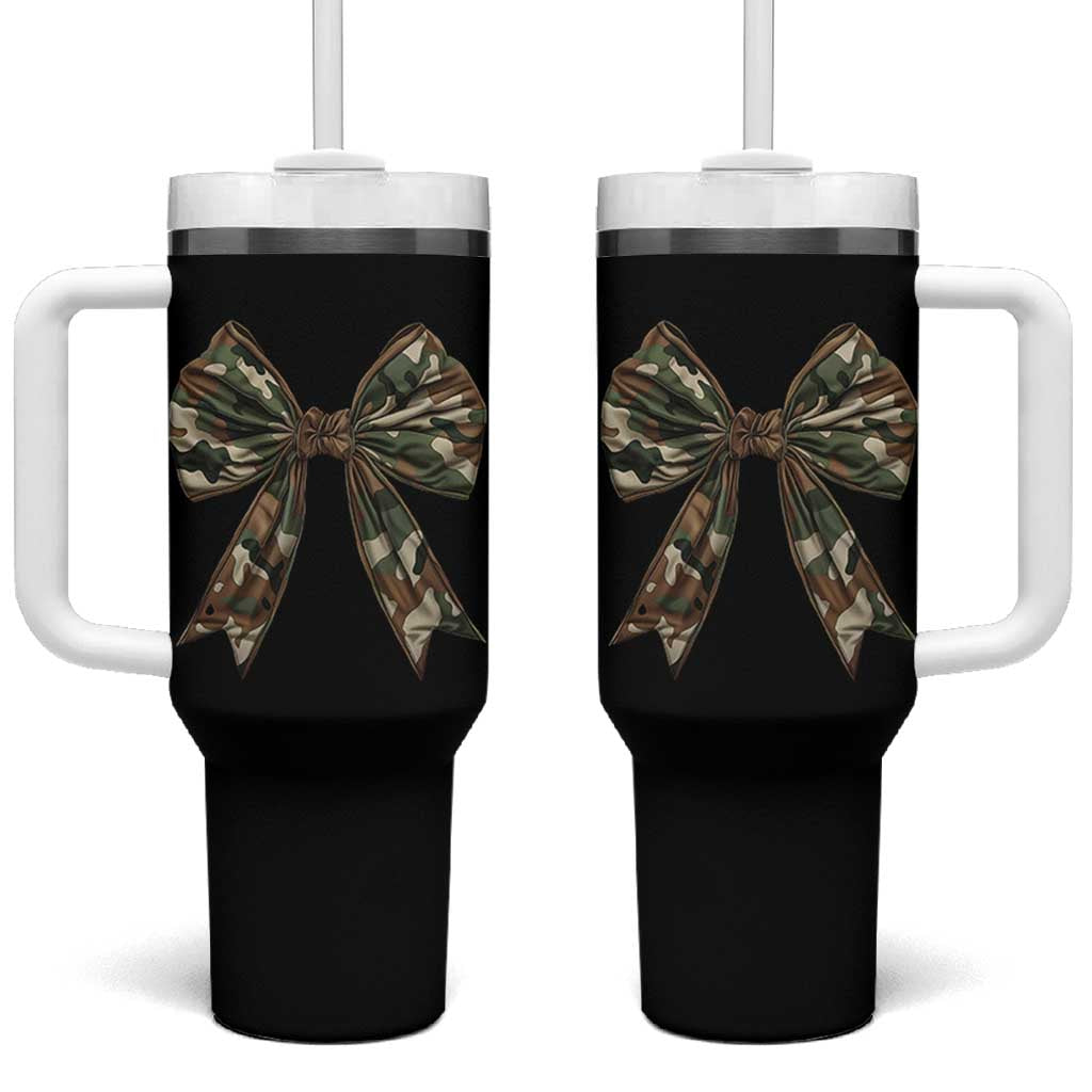 Camo Coquette Bow Tumbler With Handle Camouflage Old Hunting Women Girl